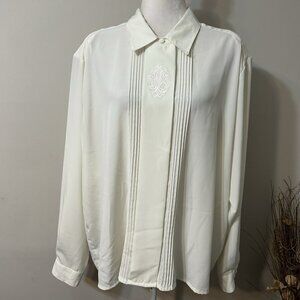 Vtg Yves St. Clair Women Blouse Top Ivory  Pleated Front Button Up Sz 24W Flaw